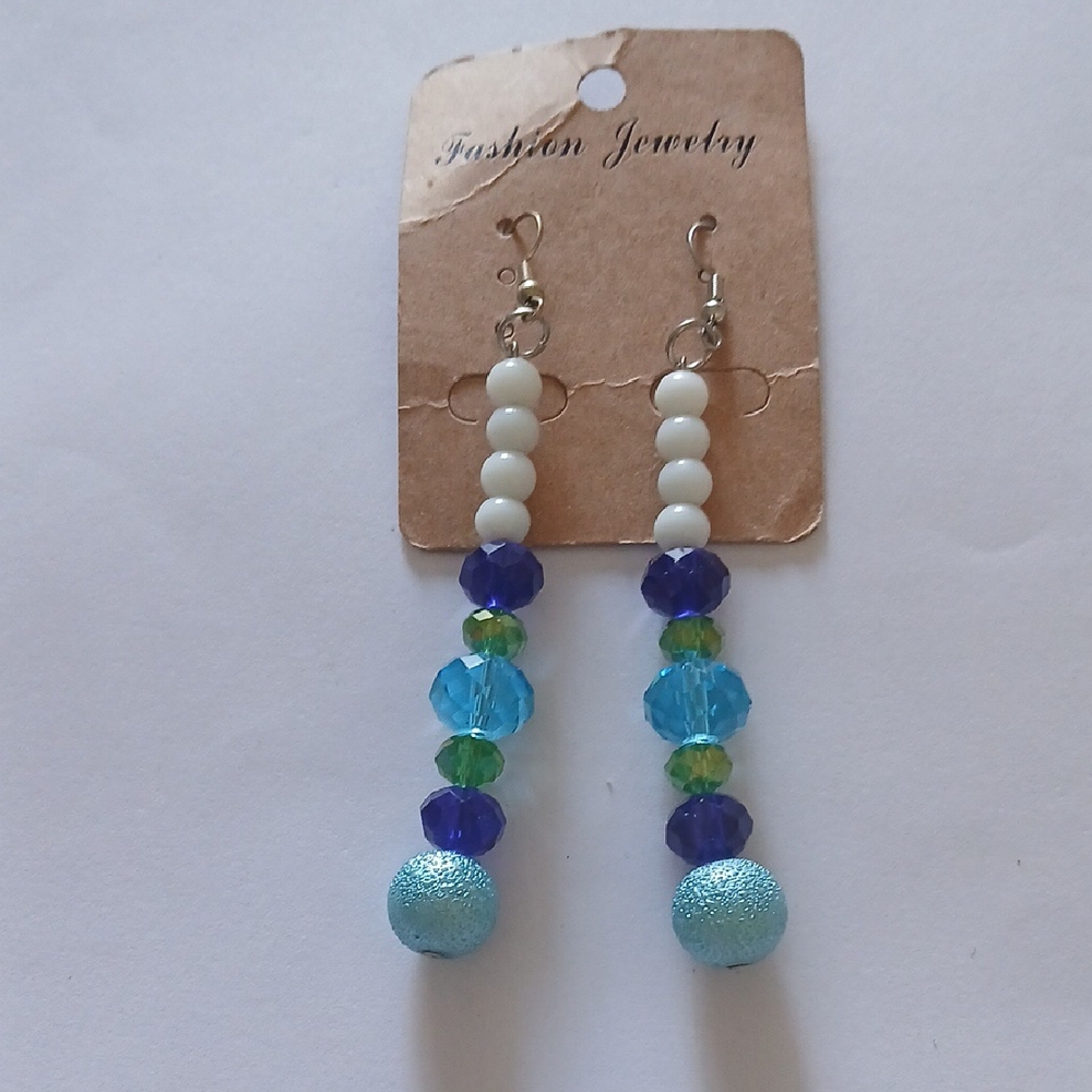 Blue and White Beaded Earrings